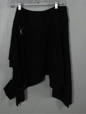 Asymmetrical Black Layered Skirt with Strap Detail